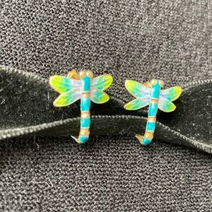 Antique Cloisonné Dragonfly Earrings